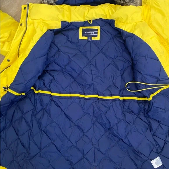Kids Lands End‎ Down Parka Winter Coat Jacket Yellow Large - Picture 7 of 8